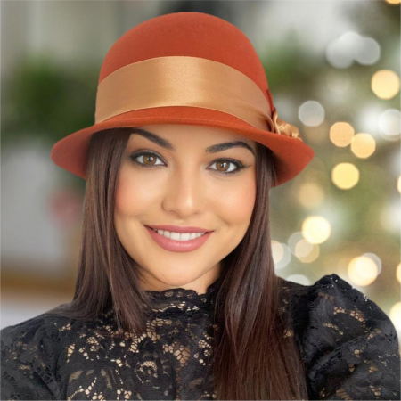 Palarie din fetru lux cu panglica din satin NOBLESS LUX (CARAMIZIU) - marime unica, reglabila [3]