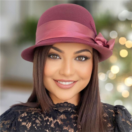 Palarie din fetru lux cu panglica din satin NOBLESS LUX (GRENA) - marime unica, reglabila [3]
