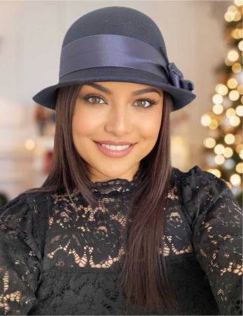 Palarie din fetru lux cu panglica din satin NOBLESS LUX (BLEUMARIN) - marime unica, reglabila [1]