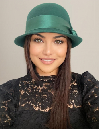 PALARII dama - NOBLESS LUX - Palarie din fetru lux cu panglica din satin NOBLESS LUX (VERDE) - marime unica, reglabila