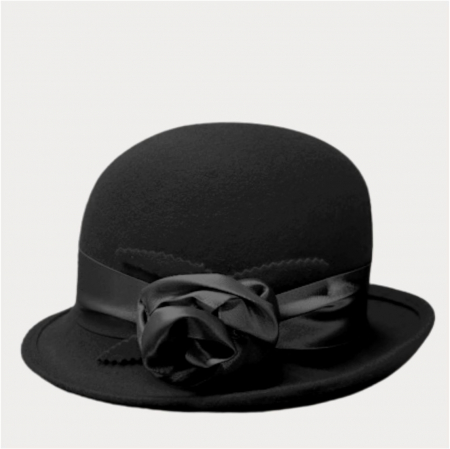 Palarie din fetru lux cu panglica din satin NOBLESS LUX (NEAGRA) - marime unica, reglabila [3]