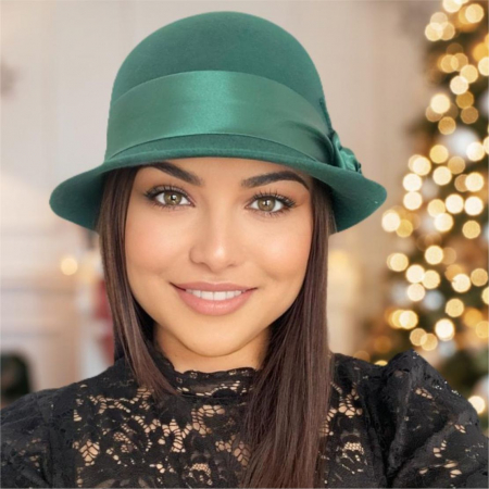Palarie din fetru lux cu panglica din satin NOBLESS LUX (VERDE) - marime unica, reglabila [3]