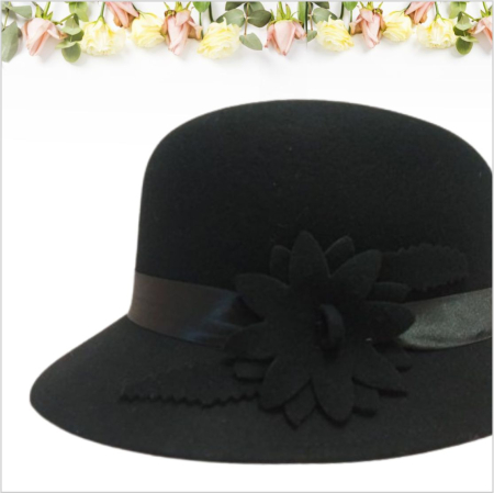 Palarie fetru lux cu boruri tip sepcuta BARONESS LUX (NEGRU) - marime unica, reglabila [3]