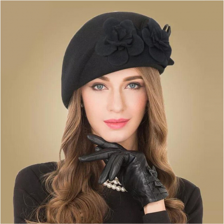 Cele mai vandute - Palarie eleganta tip toca din fetru lux REGINA LUX (NEGRU + 10 culori) - marime unica, reglabila