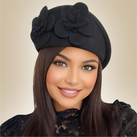 Palarie eleganta tip toca din fetru lux REGINA LUX (NEGRU) - marime unica, reglabila [2]