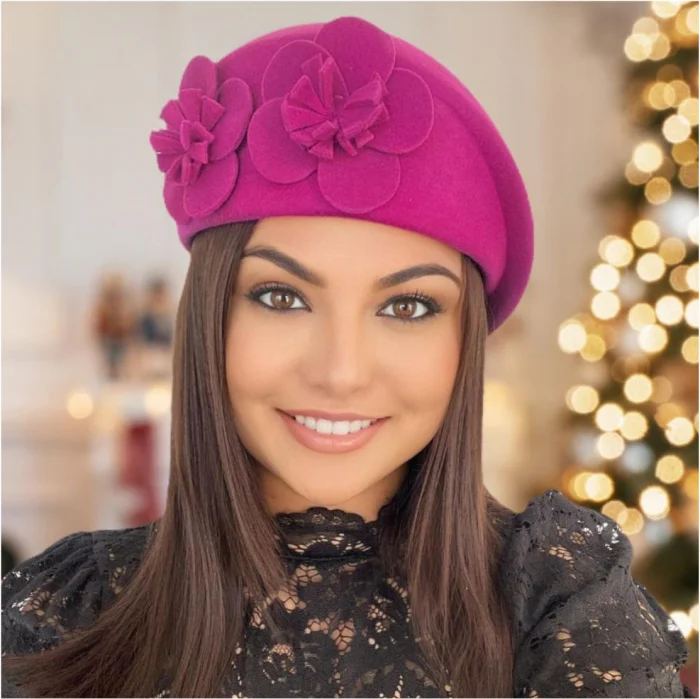 Palarie eleganta tip toca din fetru lux REGINA LUX (ROZ) - marime unica, reglabila [1]