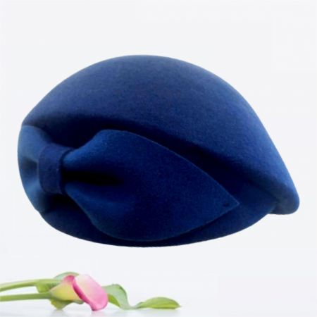 Palarie toca din fetru lux cu funda eleganta PRINCESS LUX (ALBASTRU) - marime unica, reglabila [3]