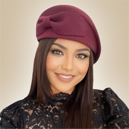 Palarie toca din fetru lux cu funda eleganta PRINCESS LUX (GRENA) - marime unica, reglabila [1]
