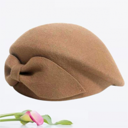 Palarie toca din fetru lux cu funda eleganta PRINCESS LUX (MARO cappuccino) - marime unica, reglabila [1]