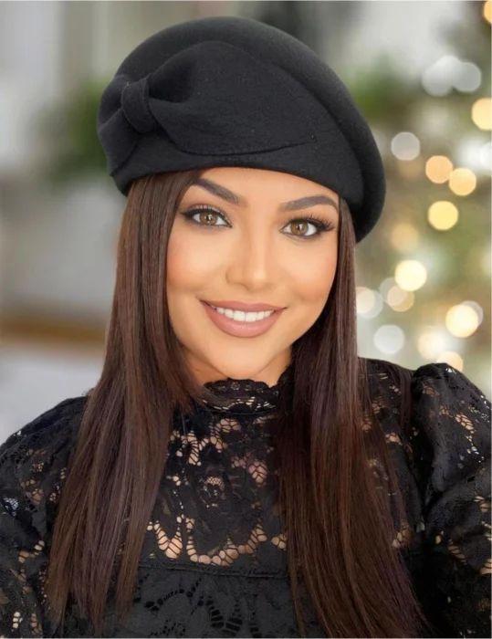 Palarie toca din fetru lux cu funda eleganta PRINCESS LUX (NEAGRA) - marime unica, reglabila [1]