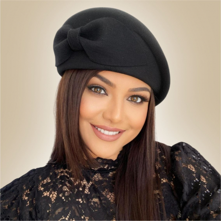 Palarie toca din fetru lux cu funda eleganta PRINCESS LUX (NEGRU) - marime unica, reglabila [5]