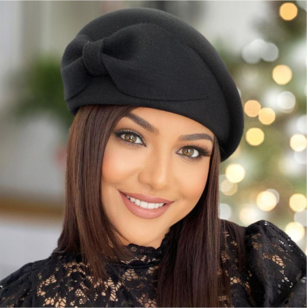 Palarie toca din fetru lux cu funda eleganta PRINCESS LUX (NEGRU) - marime unica, reglabila [2]