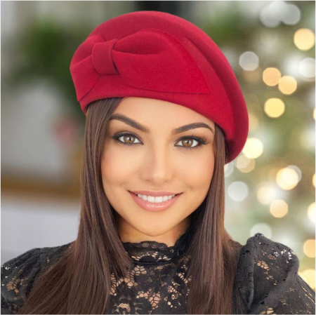 Palarie toca din fetru lux cu funda eleganta PRINCESS LUX (ROSU) - marime unica, reglabila [2]