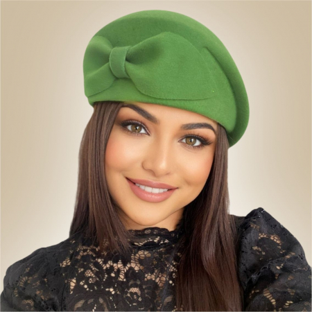 Palarie toca din fetru lux cu funda eleganta PRINCESS LUX (VERDE aprins) - marime unica, reglabila [2]
