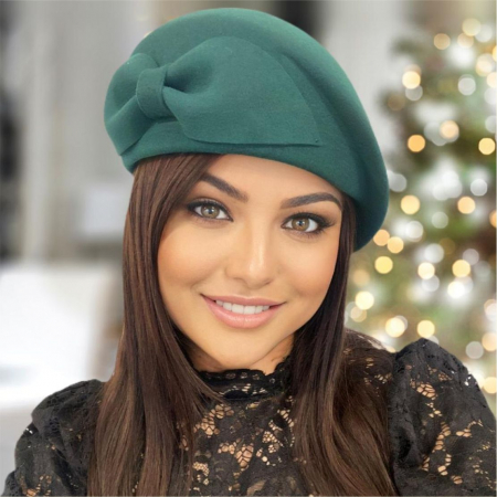 Palarie toca din fetru lux cu funda eleganta PRINCESS LUX (VERDE persan) - marime unica, reglabila [2]