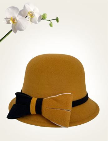 Palarii dama cu boruri mici si funda in 2 culori DUET (GALBEN+NEGRU) - marime unica, reglabila [3]