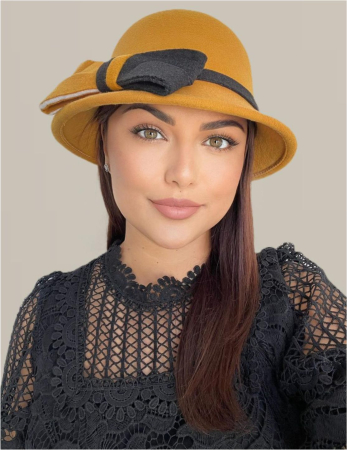 Palarii dama cu boruri mici si funda in 2 culori DUET (GALBEN+NEGRU) - marime unica, reglabila [2]