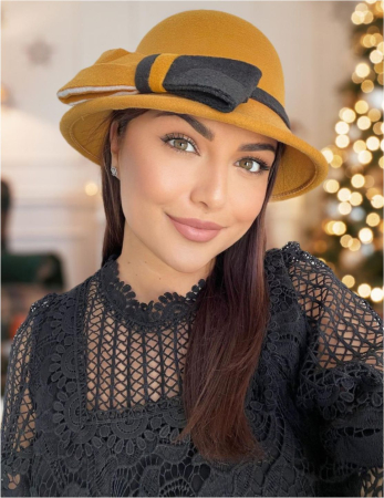 PALARII DAMA din fetru : DUET - Palarii dama cu boruri mici si funda in 2 culori DUET (GALBEN+NEGRU) - marime unica, reglabila
