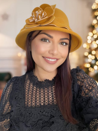 PALARII MODERNE - Palarie dama fetru Rose-palarie galben, palarie reglabila