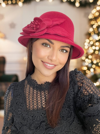 Palarie dama fetru Rose-palarie grena, palarie reglabila [1]