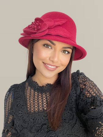 Palarie dama fetru Rose-palarie grena, palarie reglabila [3]