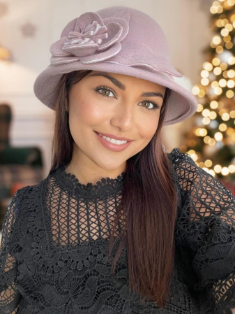 COLECTIA NOUA - Palarie dama fetru Rose-palarie roz, palarie reglabila