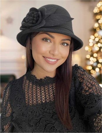 Palarie dama fetru Rose-palarie neagra, palarie reglabila [0]