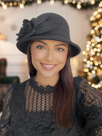 Palarie dama fetru Rose-palarie neagra, palarie reglabila [1]