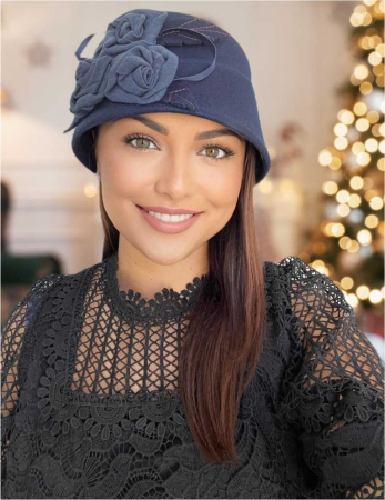 PALARII dama ELEGANTE - Palarie dama fetru Ariana-palarie bleumarin