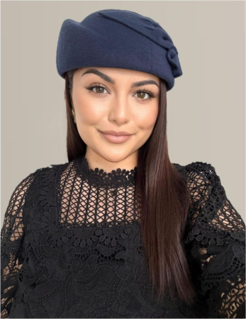 Palarii dama tip toca din fetru lux PARISIENNE LUX (BLEUMARIN) - marime unica, reglabila [3]