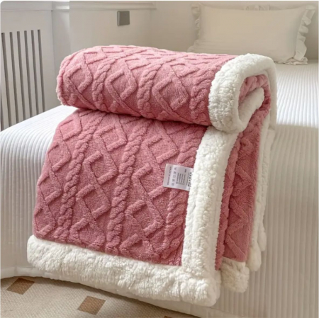 PATURI - Patura groasă Cocolino Lux cu 2 fete, captusita cu blanita, 200*230 cm (ROZ pudra)