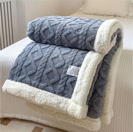 PATURI - Patura groasă Cocolino Lux cu 2 fete, captusita cu blanita, 200*230 cm (ALBASTRU)