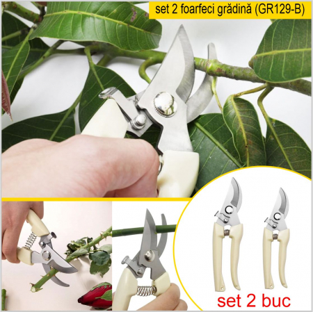 Set 2 foarfeci de gradina cu lame ascutite din otel, ce taie rapid si precis, manere imbracate in PVC, arc antisoc si siguranta [7]