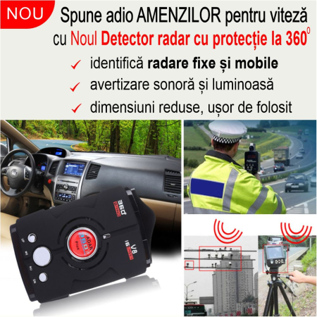 Detector Radar V8 360 Plus cu alerta sonora + luminoasa si arie de detectie la 360 grade [0]