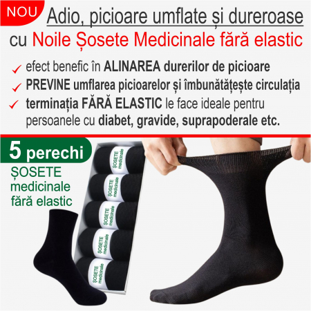 PRODUSE CONFORT - Set 5 perechi de sosete medicinale fara elastic - 2 marimi (culori inchise)