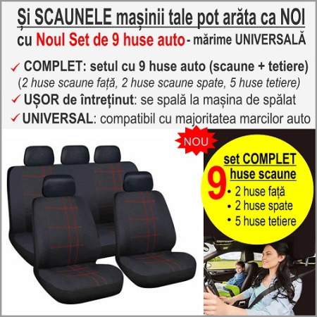 PRODUSE AUTO - Set complet de 9 huse auto pentru scaunele masinii - marime universala