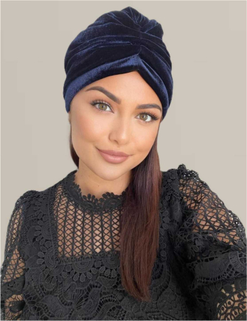 Turban dama din catifea lux cu captuseala MONALISA (BLEUMARIN) - marime universala [3]