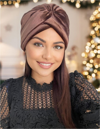 TURBANE CATIFEA LUX - Turban dama din catifea lux cu captuseala MONALISA (MARO mahon) - marime universala