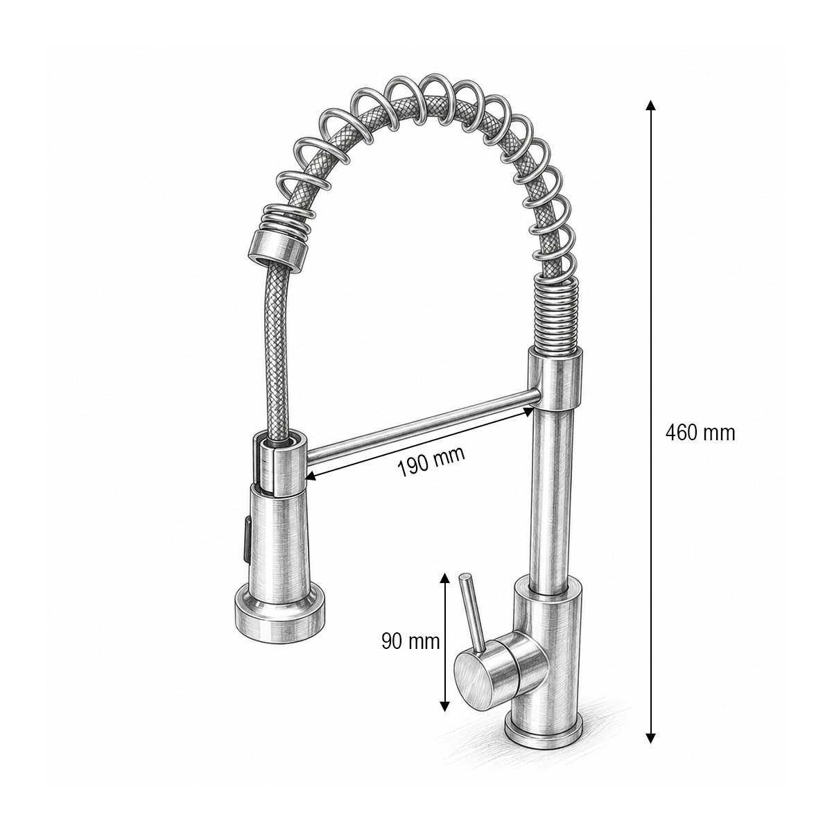 Baterie chiuveta bucatarie cu dus extractibil, arc flexibil, perlator 2 functii, inox satinat, aliaj zinc, furtunuri incluse [5]