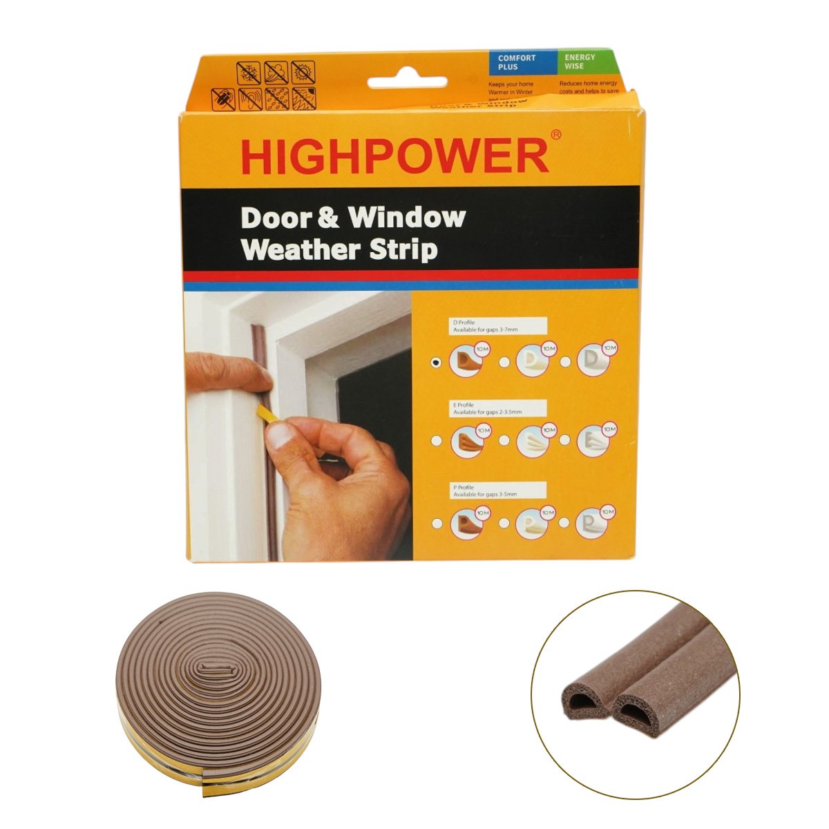 Garnitura etansare usi si ferestre maro autoadeziva 10m, profil D 3-7mm, EPDM HighPower [2]