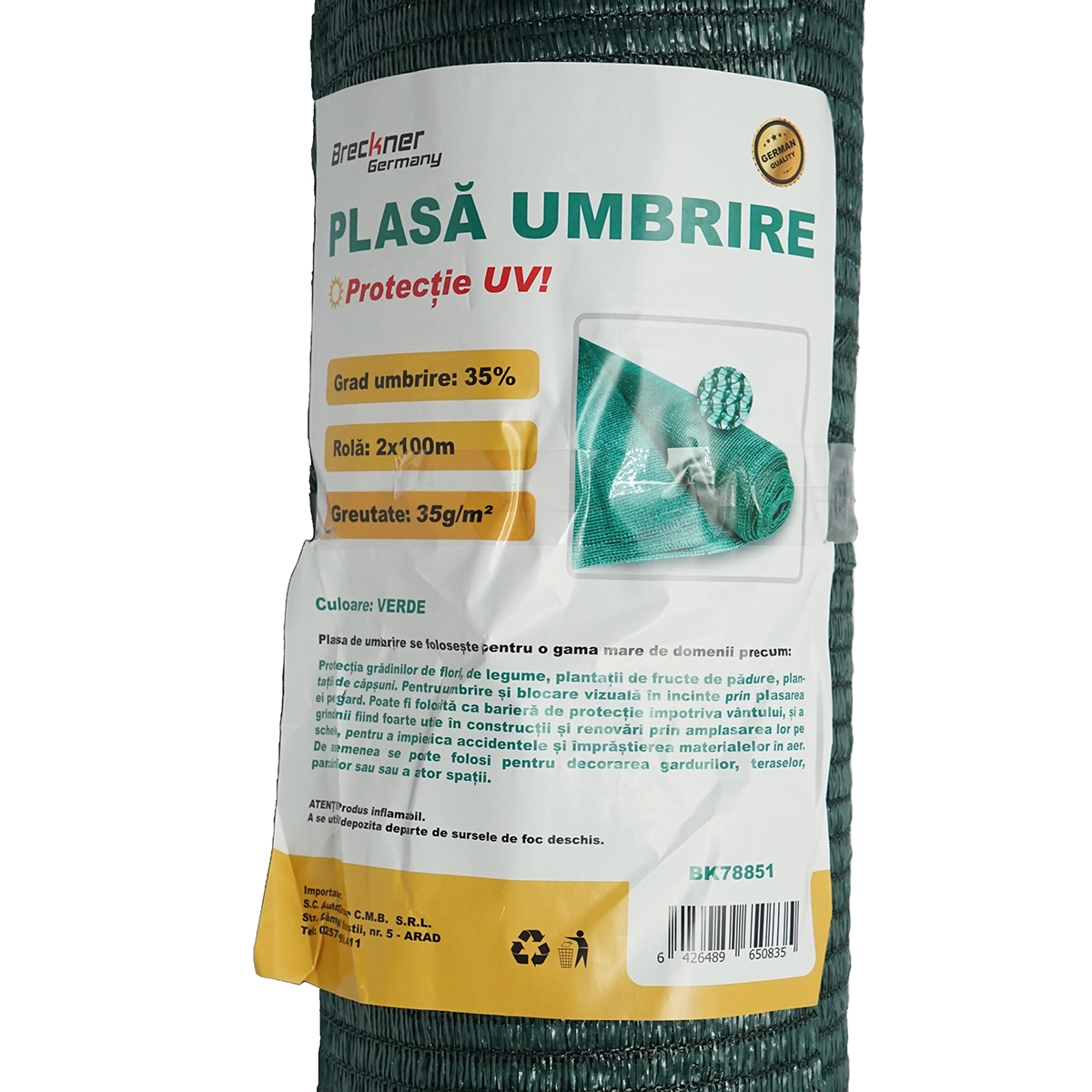 Plasa umbrire 35% latime 2M si lungime 100M verde din polietilena cu protectie UV [3]