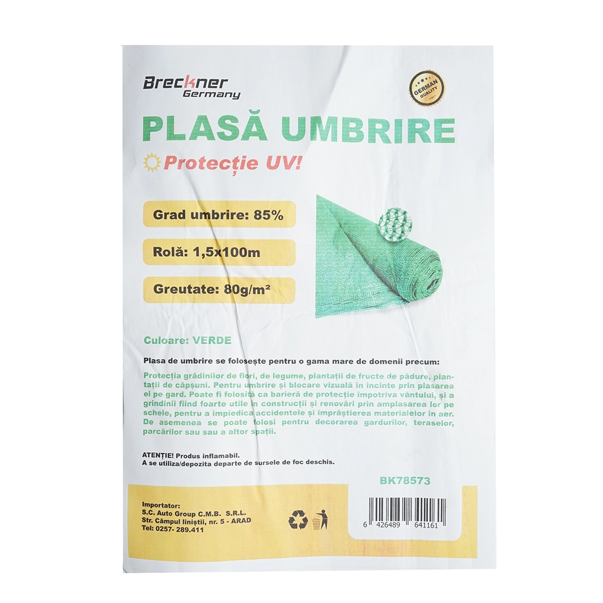 Plasa umbrire 85% latime 1.5M si lungime 100M verde din polietilena cu protectie UV [3]
