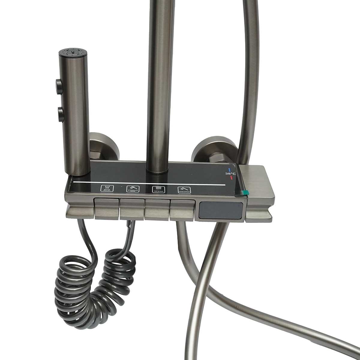 Set dus multifunctional cu termostat, afisaj digital temperatura apa, 4 functii de curgere a apei, pipa cada, dus dreptunghiular, dus de mana, dus bideu, gri [3]