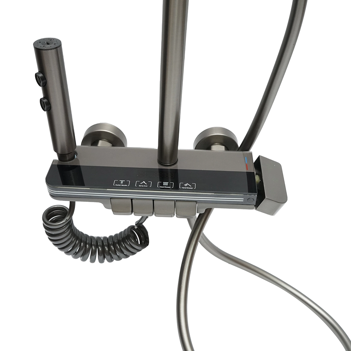 Set dus multifunctional cu termostat, afisaj digital temperatura apa, 4 functii de curgere a apei, pipa cada, dus dreptunghiular, dus de mana, dus bideu, gri [5]