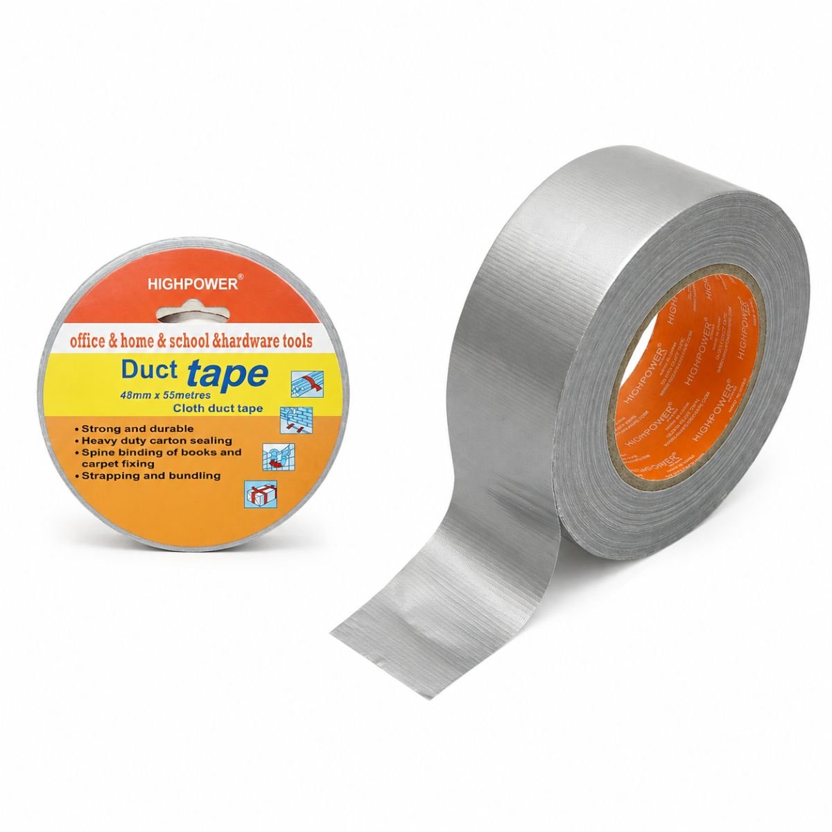 Banda adeziva textila Duct Tape argintie 48mm x 55m pentru reparatii HighPower [4]