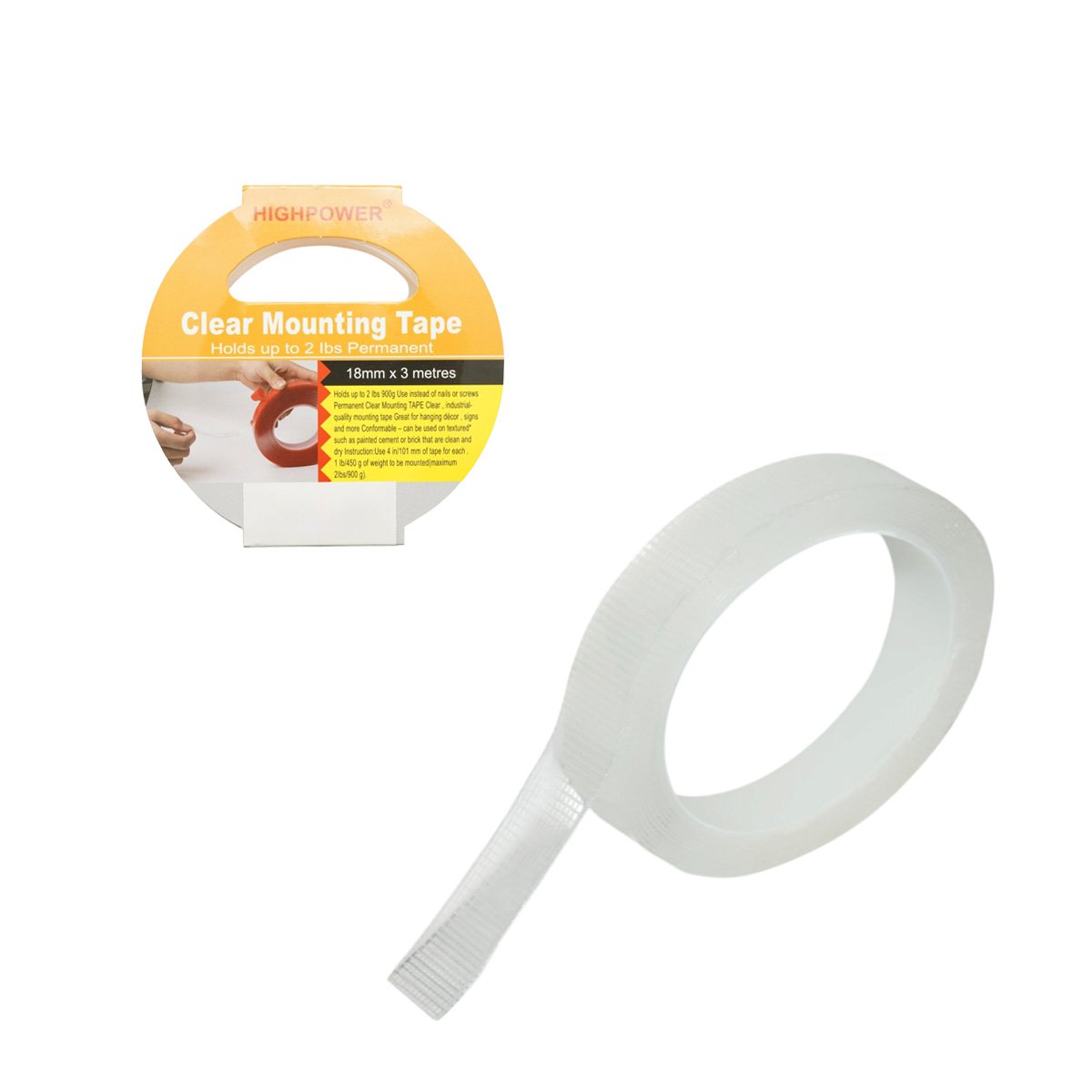 Banda dublu adeziva acrilica transparenta ranforsata 18mm x 3m HighPower [2]