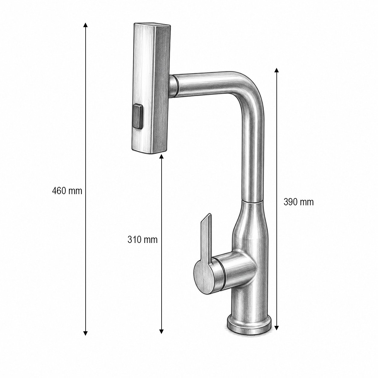 Baterie chiuveta bucatarie cu dus extractibil tip cascada, 2 functii de curgere, afisaj digital temperatura, pipa rotativa 360 grade, monocomanda, grafit mat, otel inoxidabil, furtunuri incluse [6]