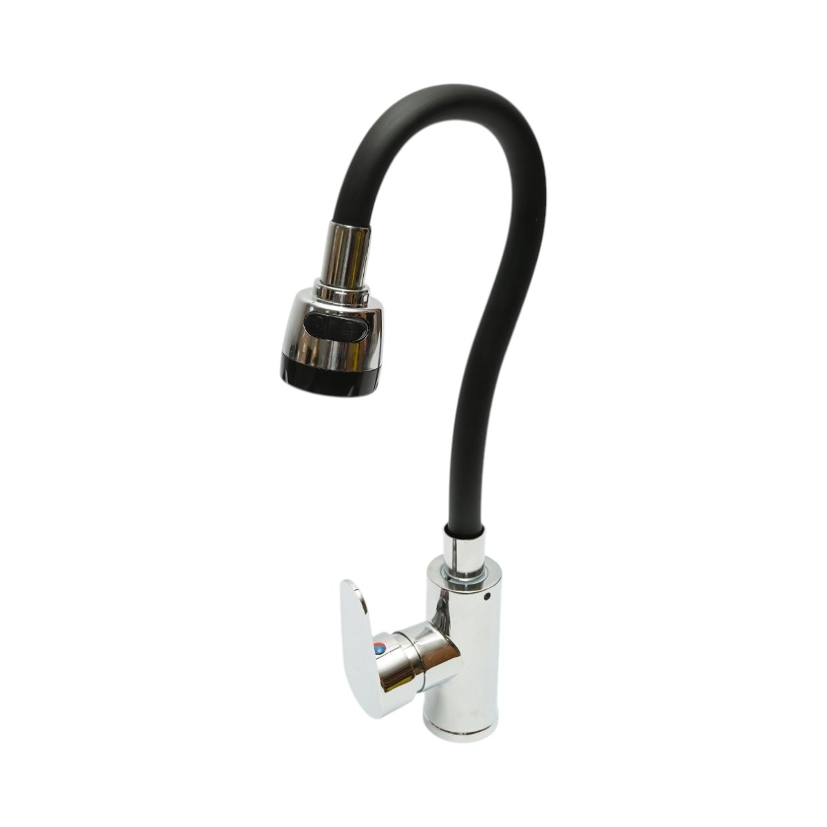 Baterii sanitare - Baterie chiuveta bucatarie cu pipa flexibila, perlator 2 functii, crom lucios cu negru, aliaj zinc, furtunuri incluse