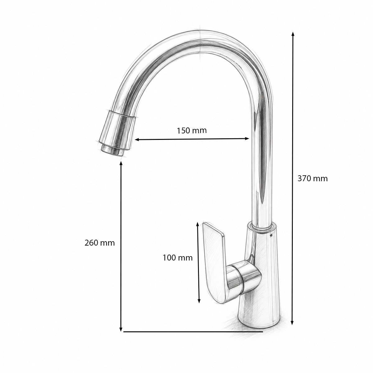 Baterie chiuveta bucatarie cu pipa rotativa inalta tip U, monocomanda, crom lucios, aliaj zinc, furtunuri incluse [3]