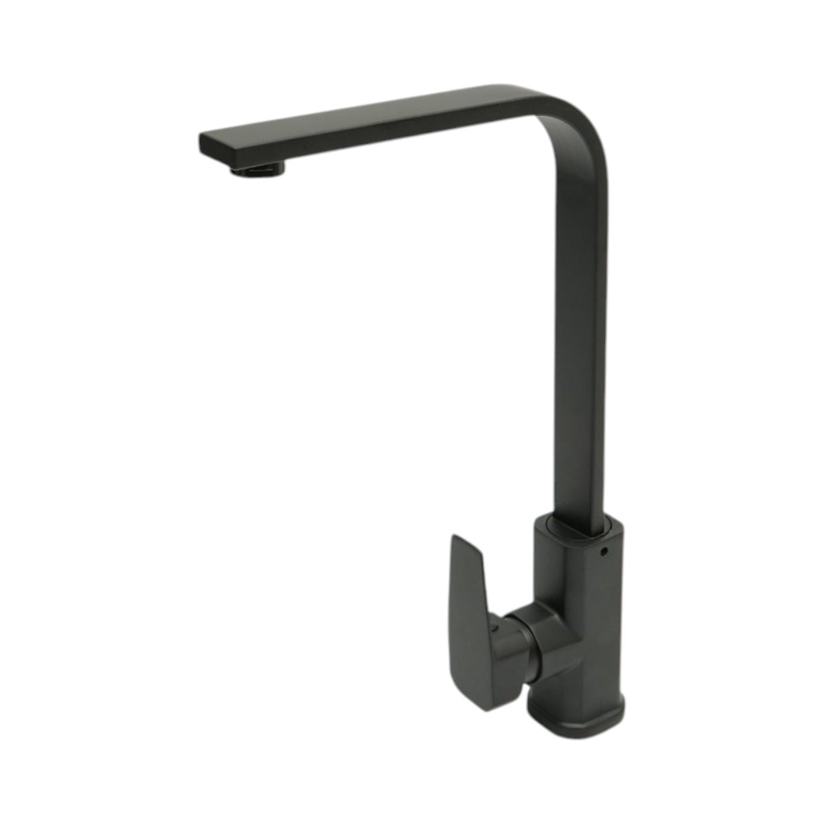 Baterii sanitare - Baterie chiuveta bucatarie negru mat cu pipa inalta patrata, monocomanda, aliaj zinc, furtunuri incluse